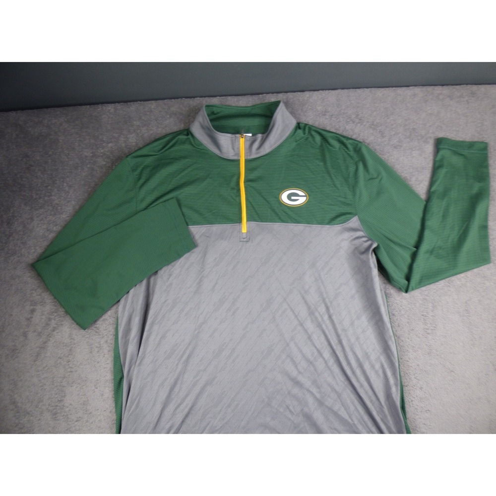 NFL Green Bay Packers Quarter Zip Pullover Mens 3XL TX3 Cool Green Grey Logo